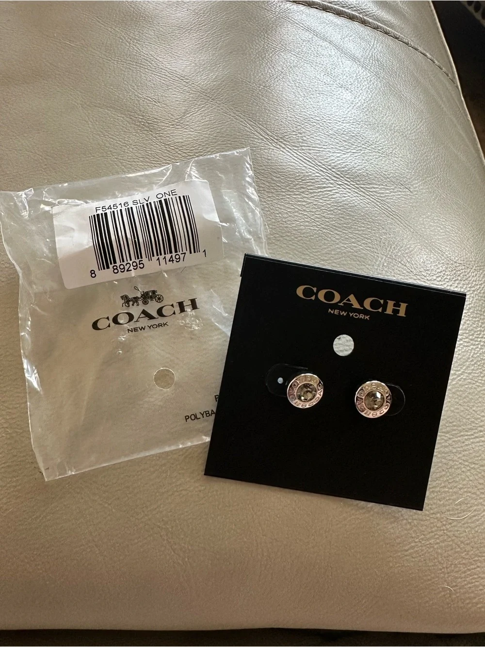 Coach Silver-Tone Logo Stud Earrings with Black Crystal Centers - Picture 2 of 3